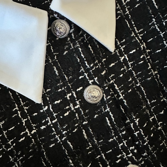 SHEIN Unity Tweed Contrast Collar Belted Coat - Picture 10 of 12